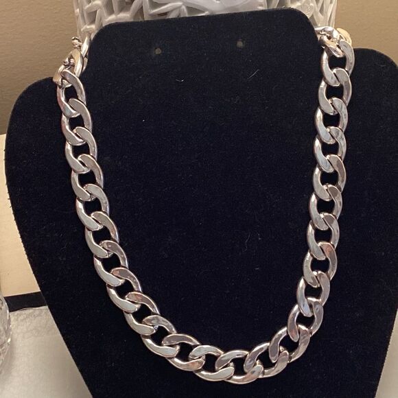 Heavy Duty Silvertone Curb Chain Necklace - Picture 1 of 5
